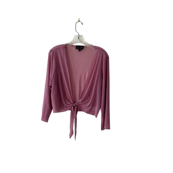 Connected Apparel  Pink Tie Front Open Shrug Cardigan Crop Sheer Long Sleeve NWT - Picture 9 of 9